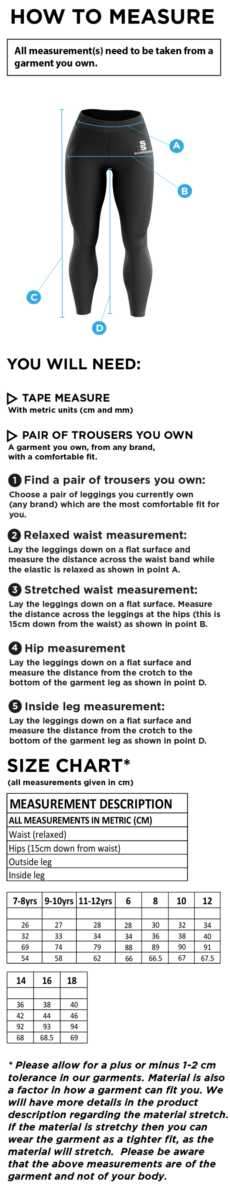 Waterlooville Social FC Leggings - Size Guide