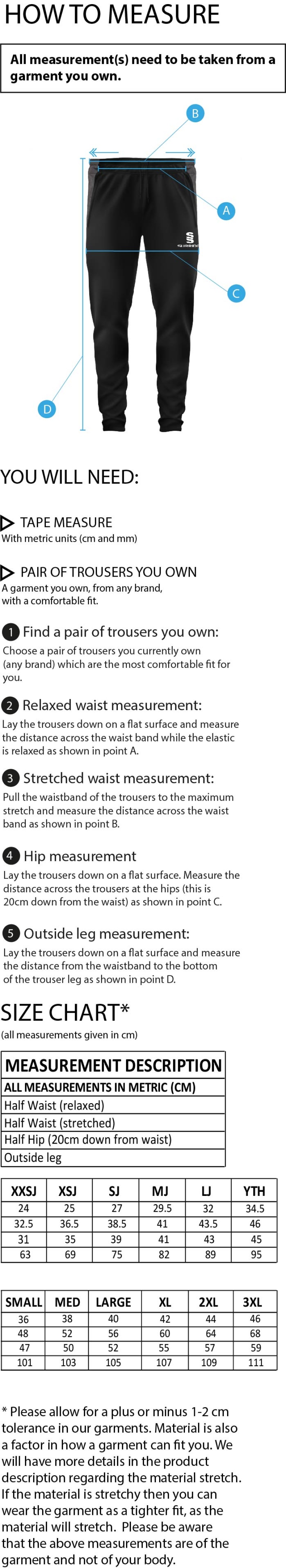 Waterlooville Social FC Dual Skinny Pant - Size Guide