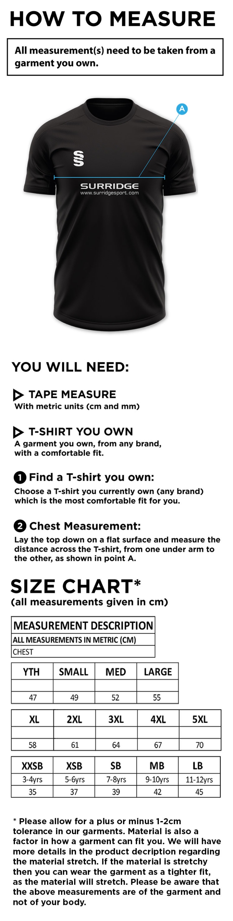 Waterlooville Social FC Games Shirt - Size Guide
