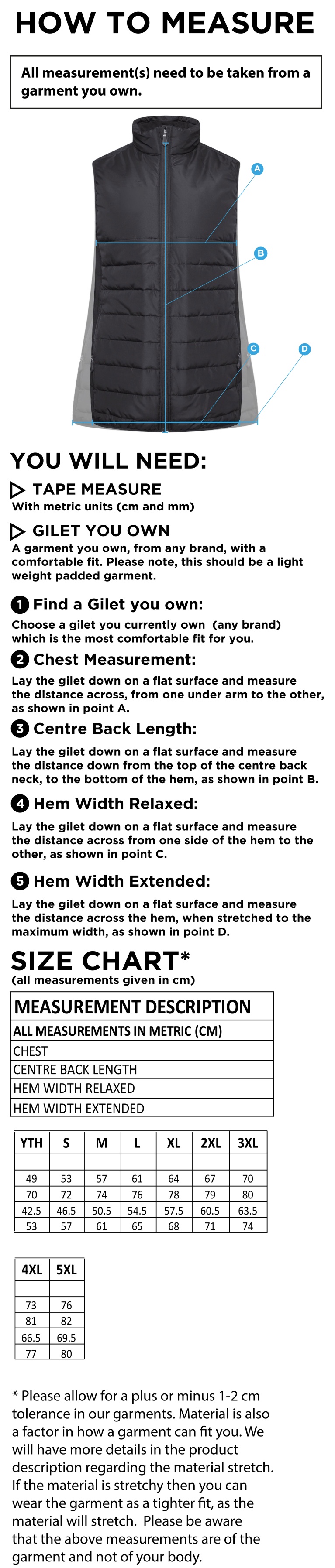 Waterlooville Social FC - Active Gilet - Size Guide