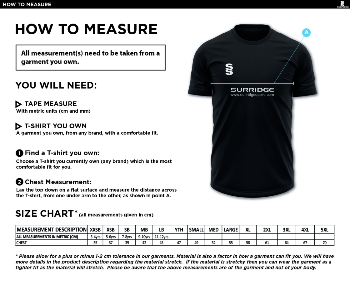 Waterlooville Social FC Games Shirt - Size Guide