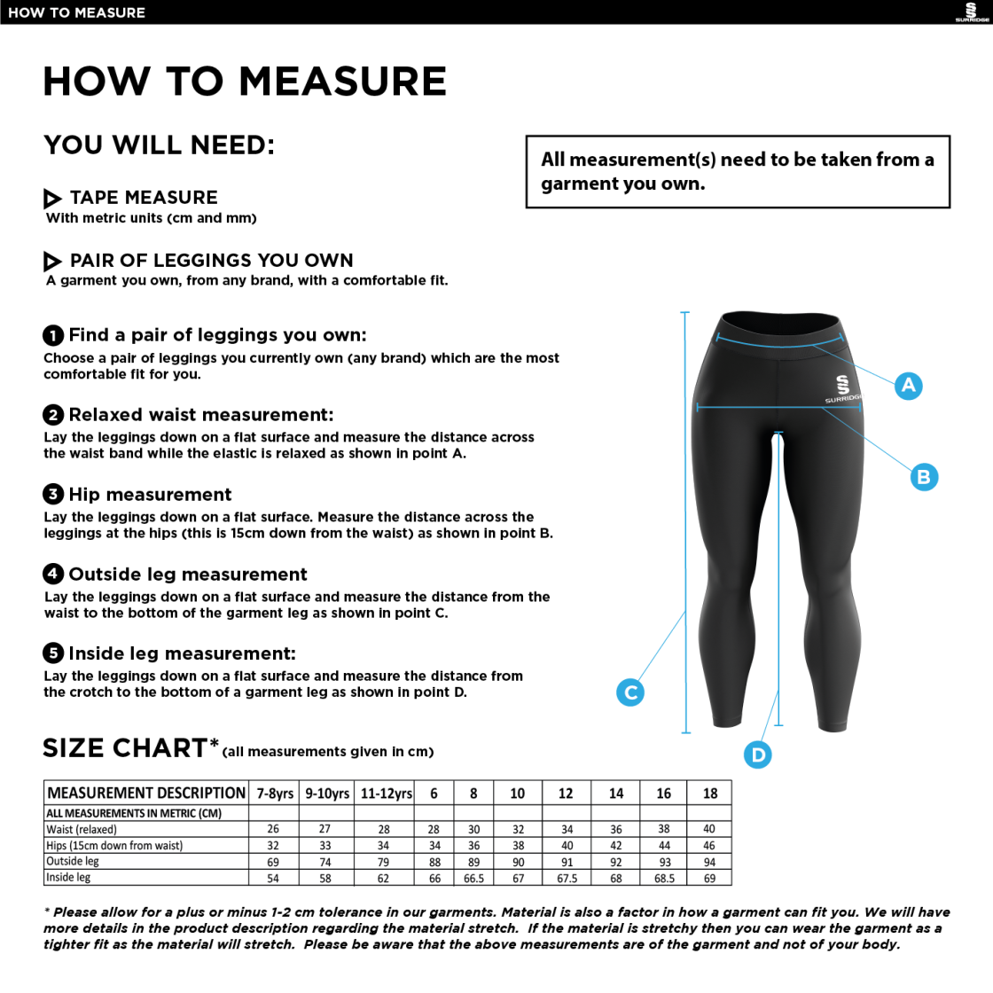Waterlooville Social FC Leggings - Size Guide