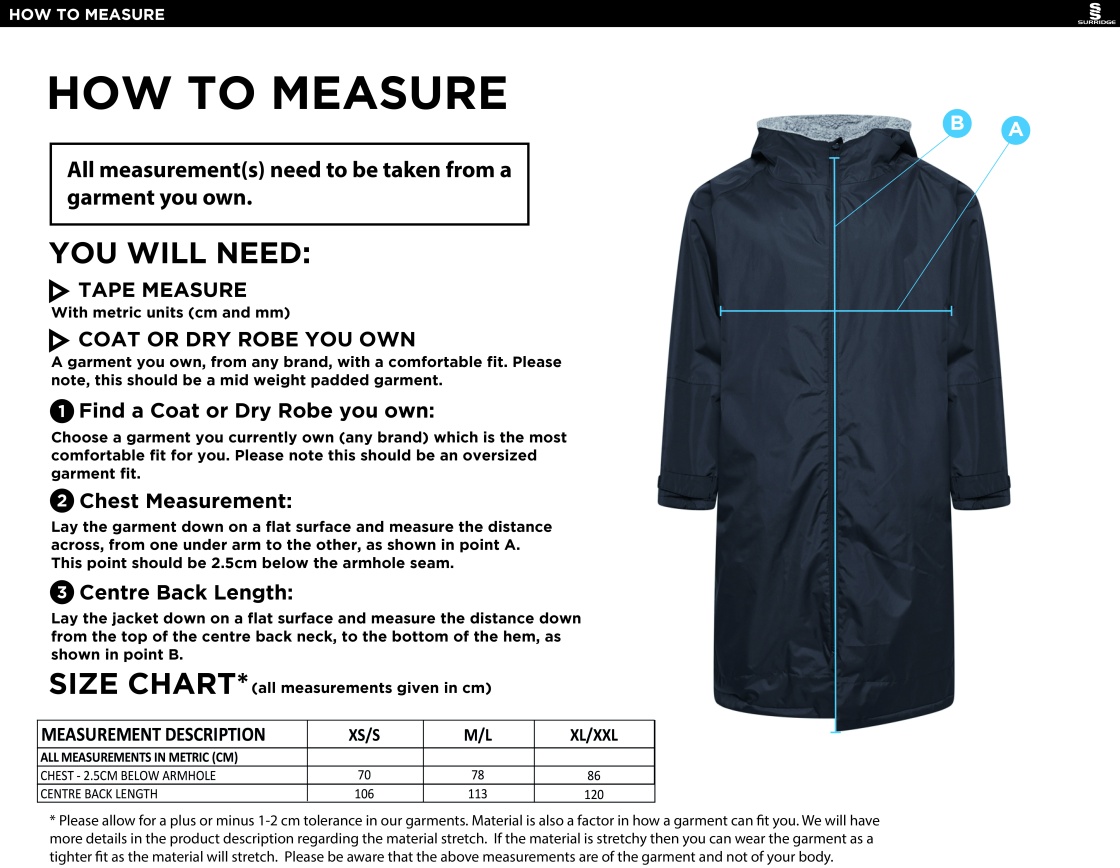 Waterlooville Social FC - Active Thermal Fleece Robe - Size Guide